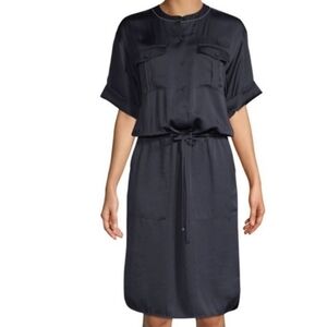 LAFAYETTE 148 NY SIZE 3X BENSON LUMINOUS CLOTH SHIRT DRESS POCKETS CINCH WAIST